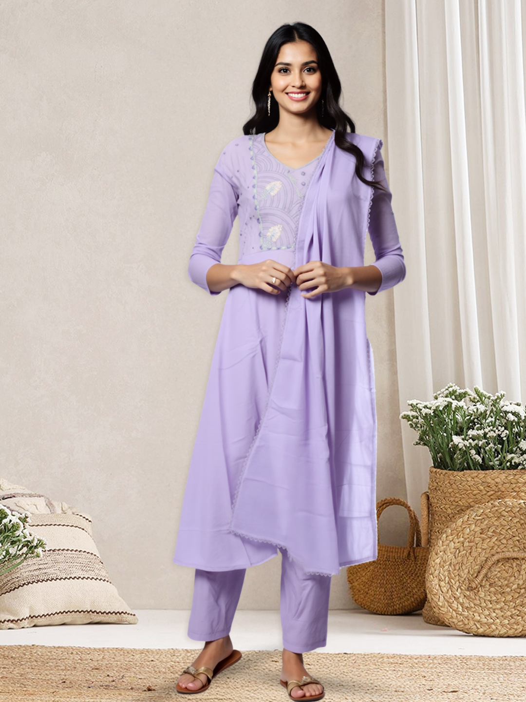 Picture of Floral Embroidered Kurta with Pant & Dupatta Set